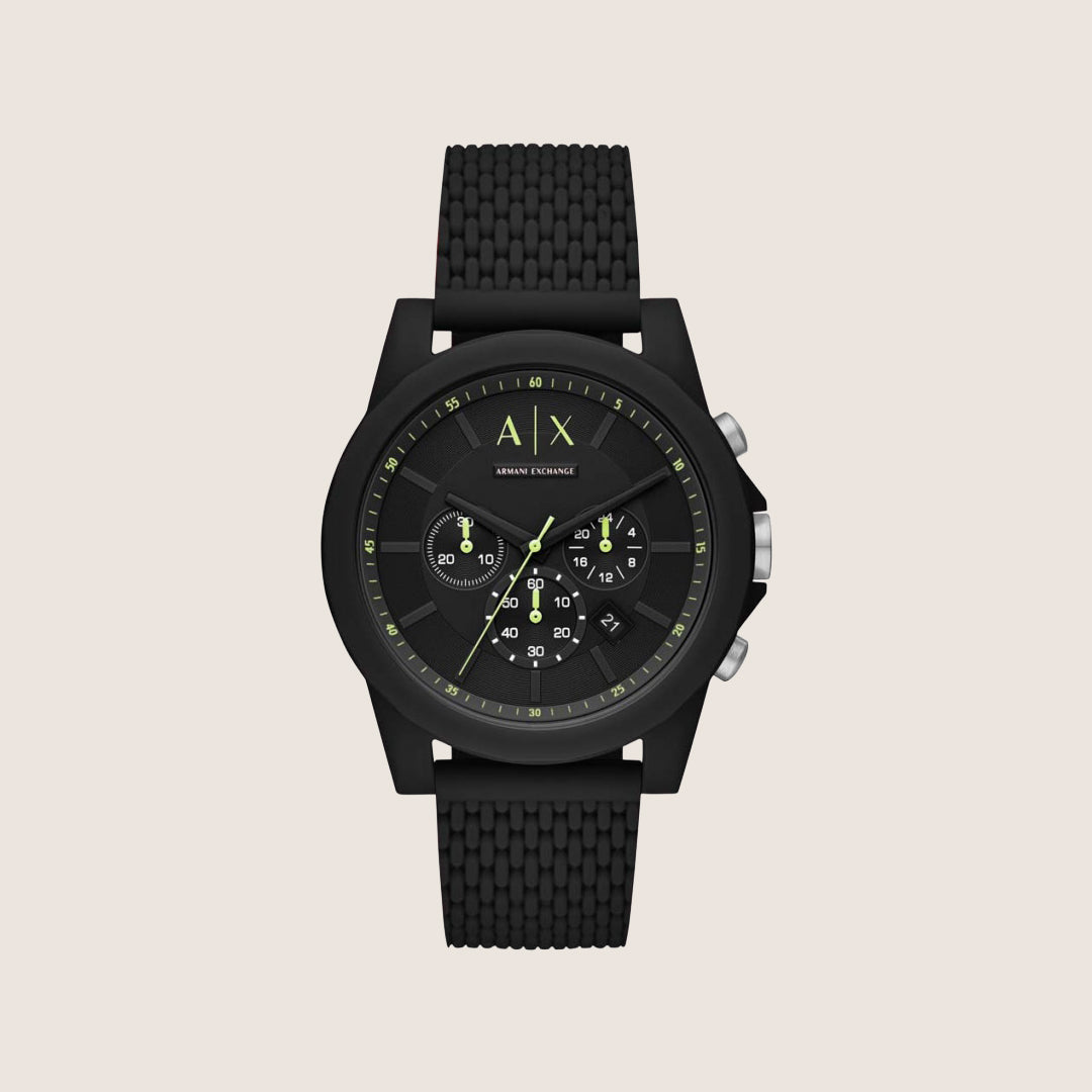 Armani Exchange Men's Dress Watch Black Dial Silicone Strap AX1344