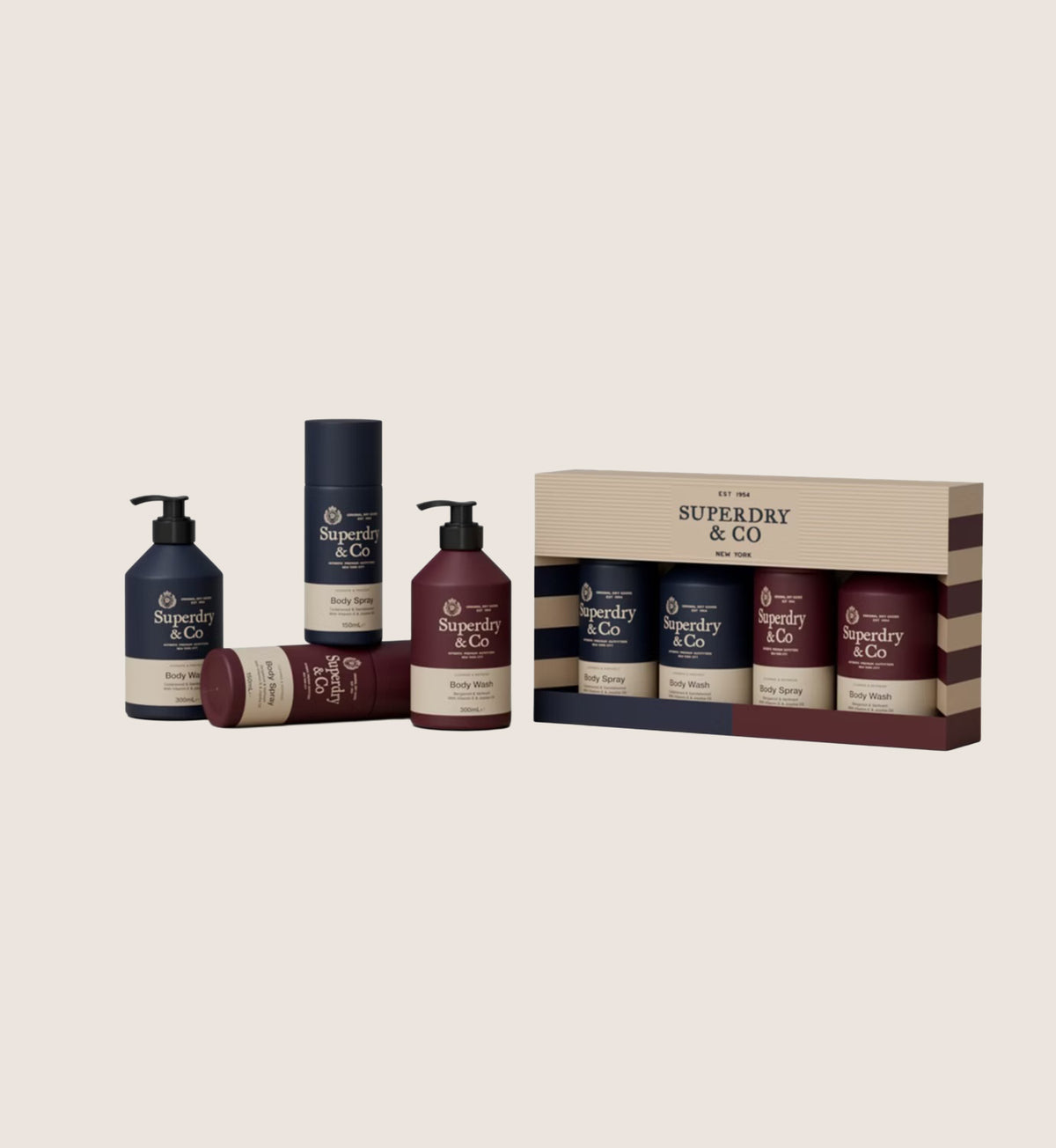 Superdry Toiletries Quad Gift Set Body Wash & Body Spray in Two Scents 2 x 250ml + 2 x 150ml