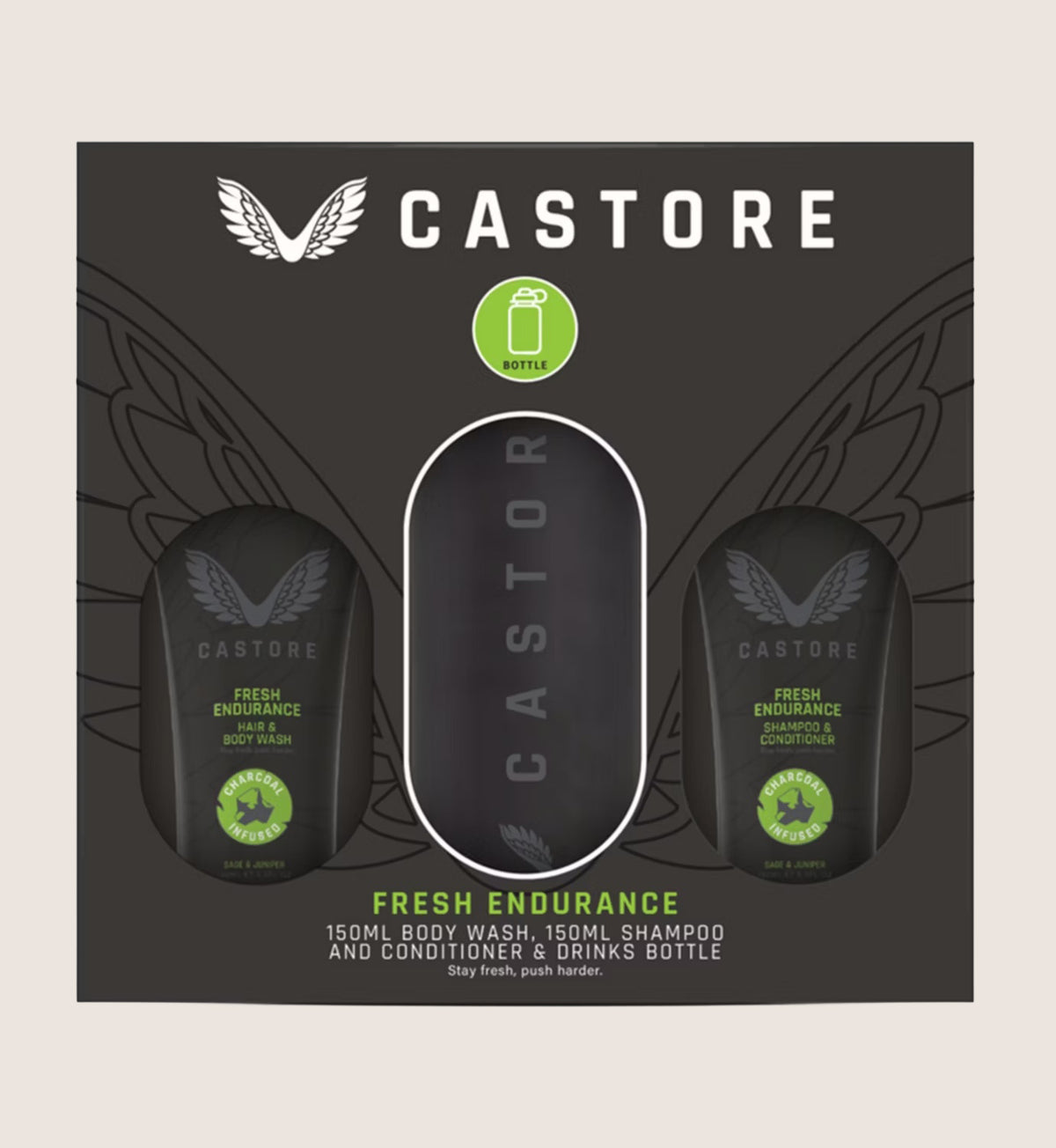 Castore Fresh Endurance Trio Set Body Wash, 2-in-1 Shampoo & Water Bottle 2 x 150ml + bottle