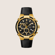 GC Men's Chronograph Black Dial Sapphire Crystal Gold Case Leather Watch Y24011G2MF