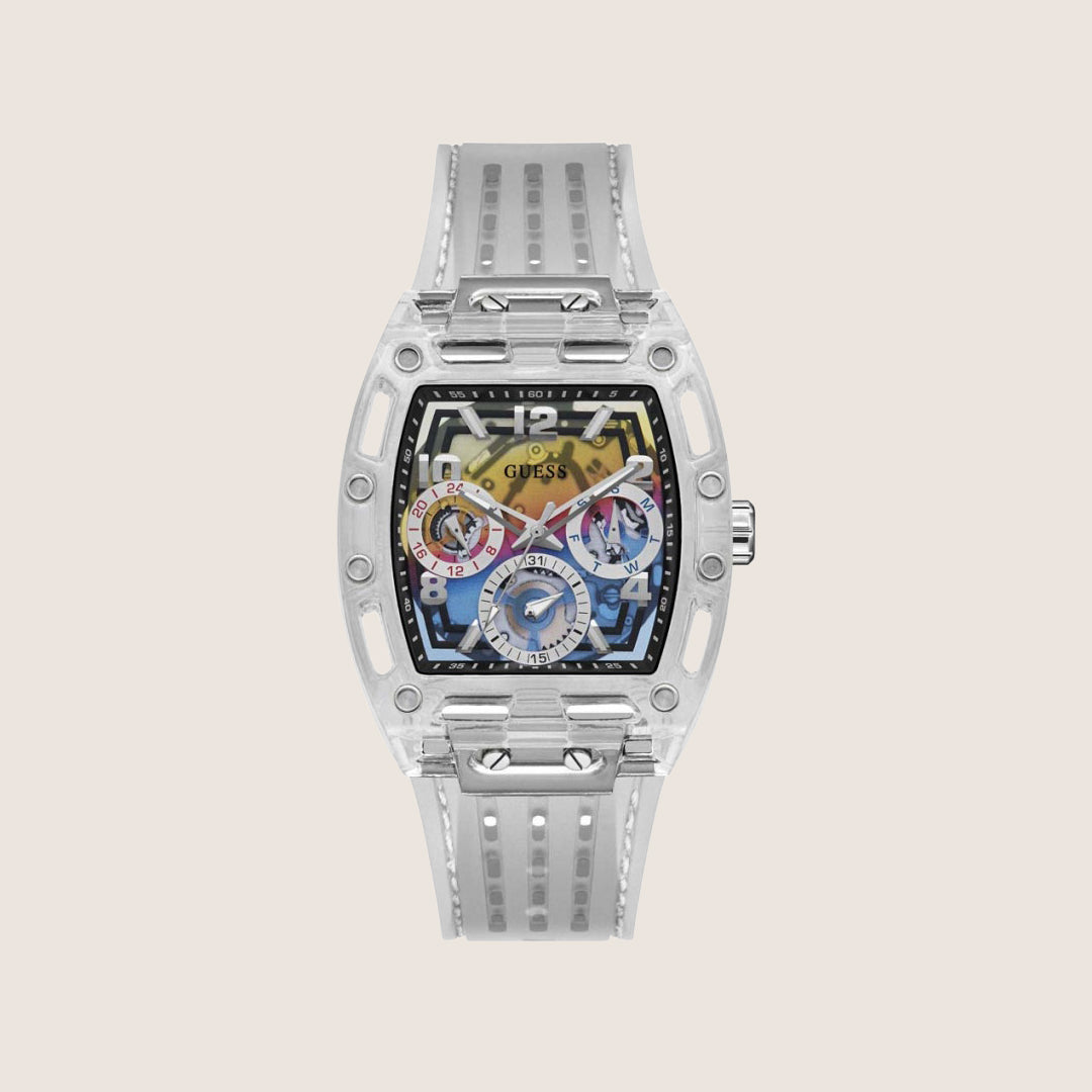 Guess Mens Phoenix Watch Multicolour, Transparent Dial GW0499G3