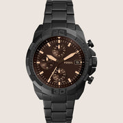 Fossil Men's Bronson Brown Dial Black Bracelet Watch FS5851