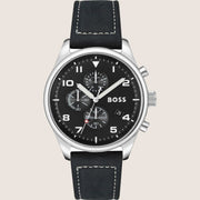 BOSS Men's Chronograph Black Dial Black Leather Strap Watch 1513987