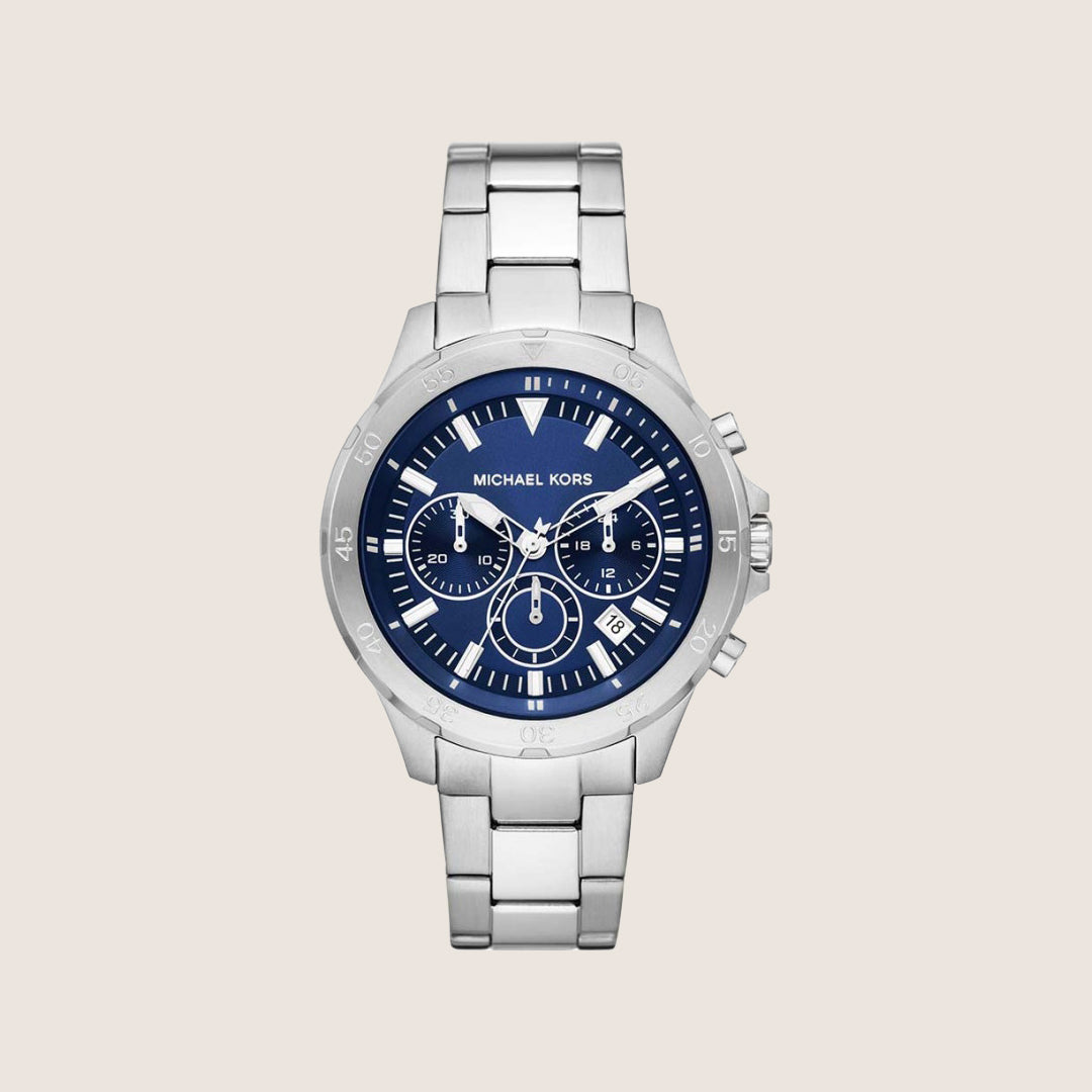 Michael Kors Men's Grayson Chronograph Blue Dial Silver Stainless Steel Watch MK9107