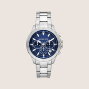 Michael Kors Men's Grayson Chronograph Blue Dial Silver Stainless Steel Watch MK9107