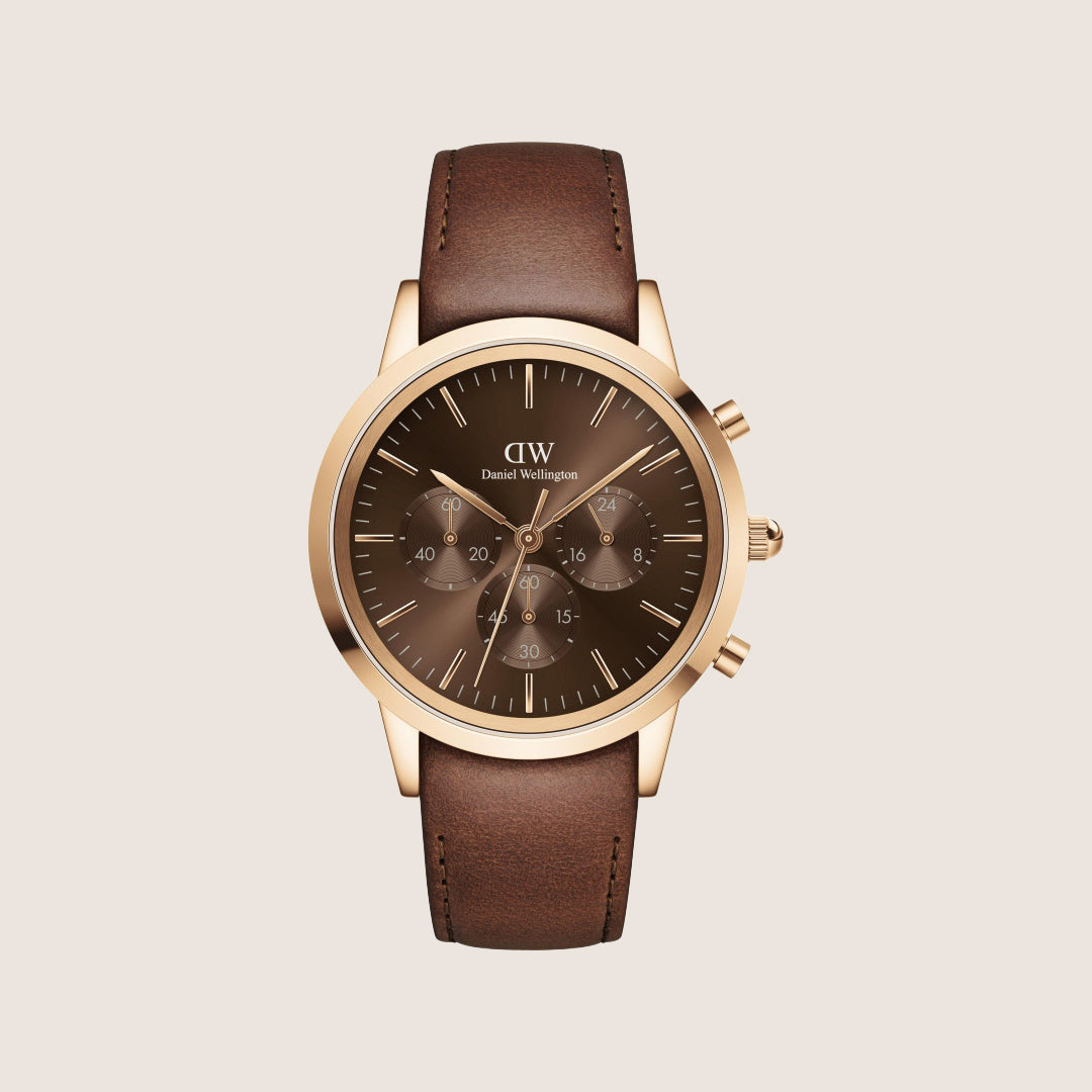 Daniel Wellington Mens Iconic St Mawes Chronograph Rose Gold Brown Dial 42mm Watch DW00100640
