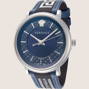 Versace Mens V Circle Watch Blue Dial Two-Tone Leather VE5A01121