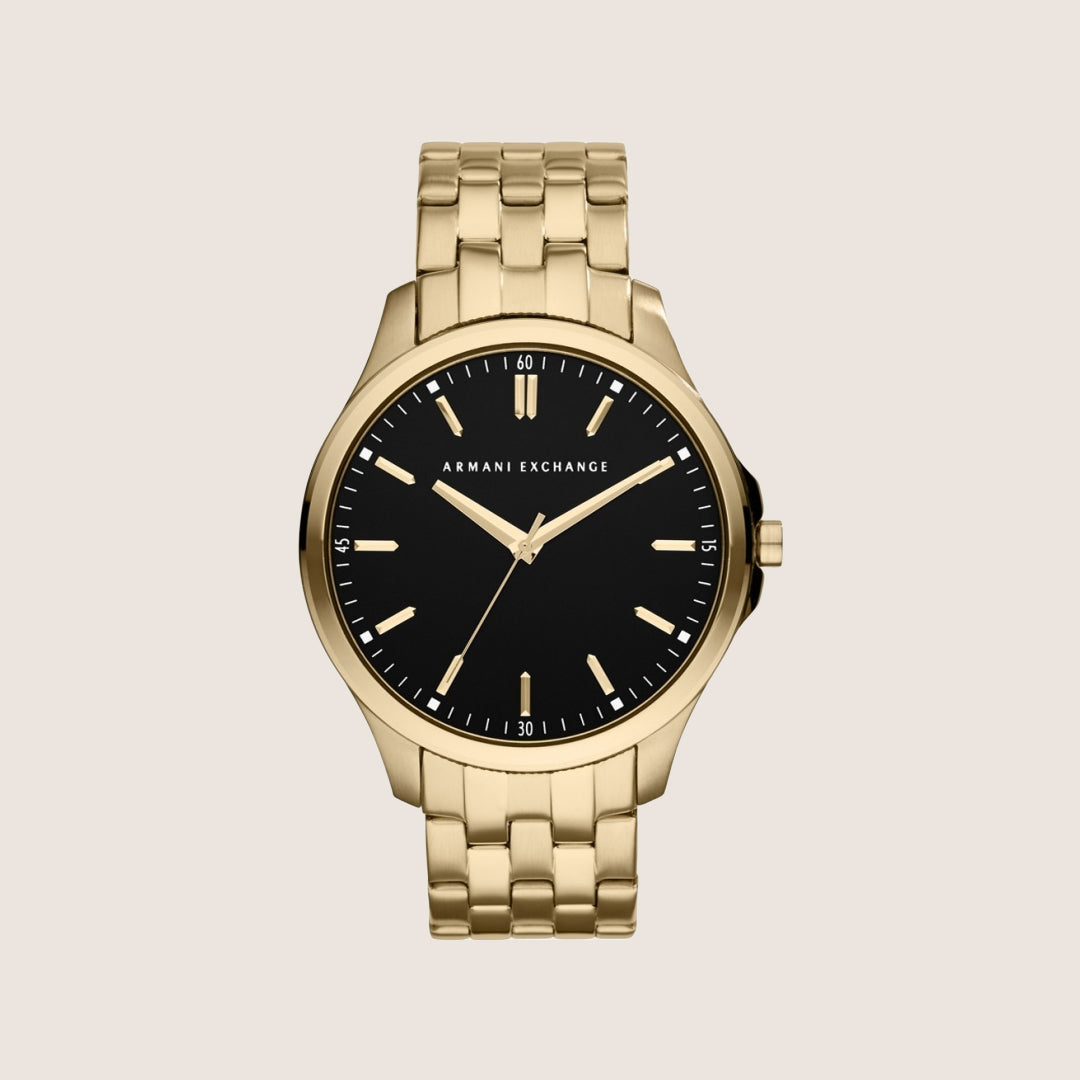 Armani Exchange Men's Dress Watch Black Dial Gold-Plated Bracelet AX2145