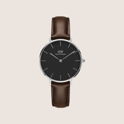 Daniel Wellington Women's Petite Black Bristol Silver Leather Black Dial Watch DW00100177