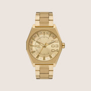 Diesel Mens Scraper Analogue Gold Dial Gold Steel Bracelet Watch DZ2173