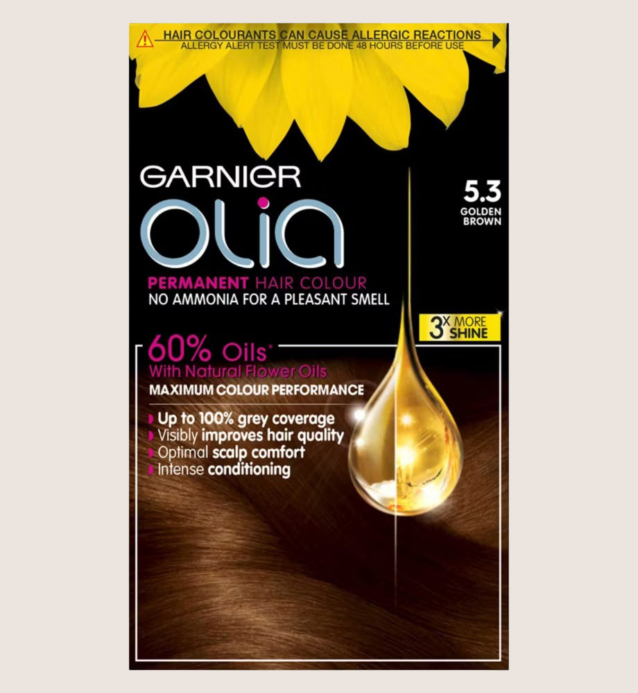 Garnier Olia 5.3 Golden Brown: 100% Grey Coverage, No Ammonia, for a radiant golden hue