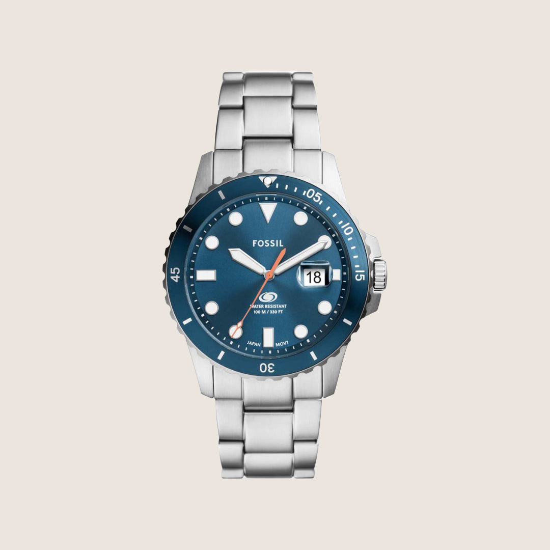 Fossil Mens Blue Dive Blue Dial Two Tone Watch FS6050