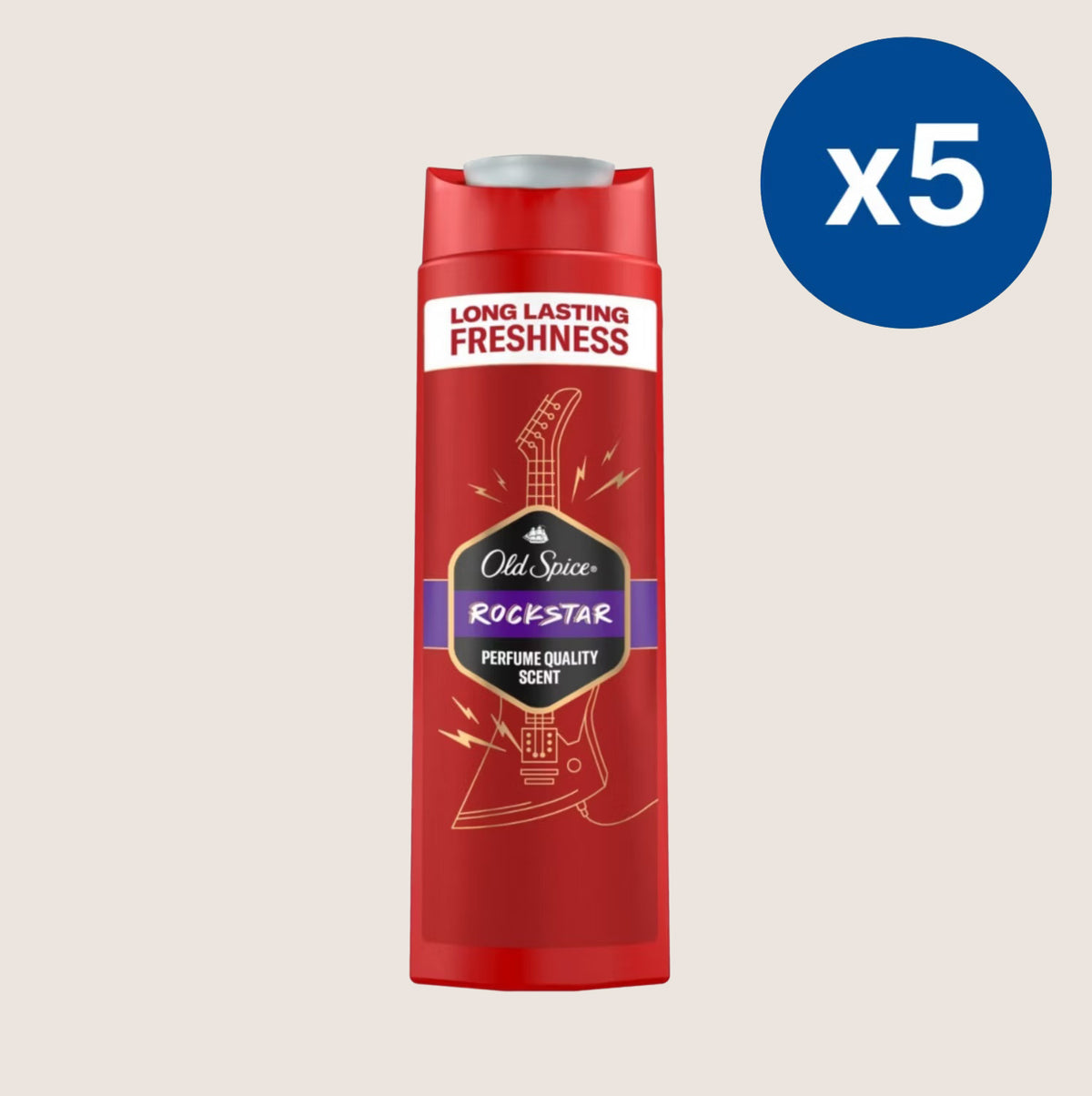 Old Spice Rockstar Hair & Body Shower Gel Bundle 3-in-1 Wash 5 x 400ml