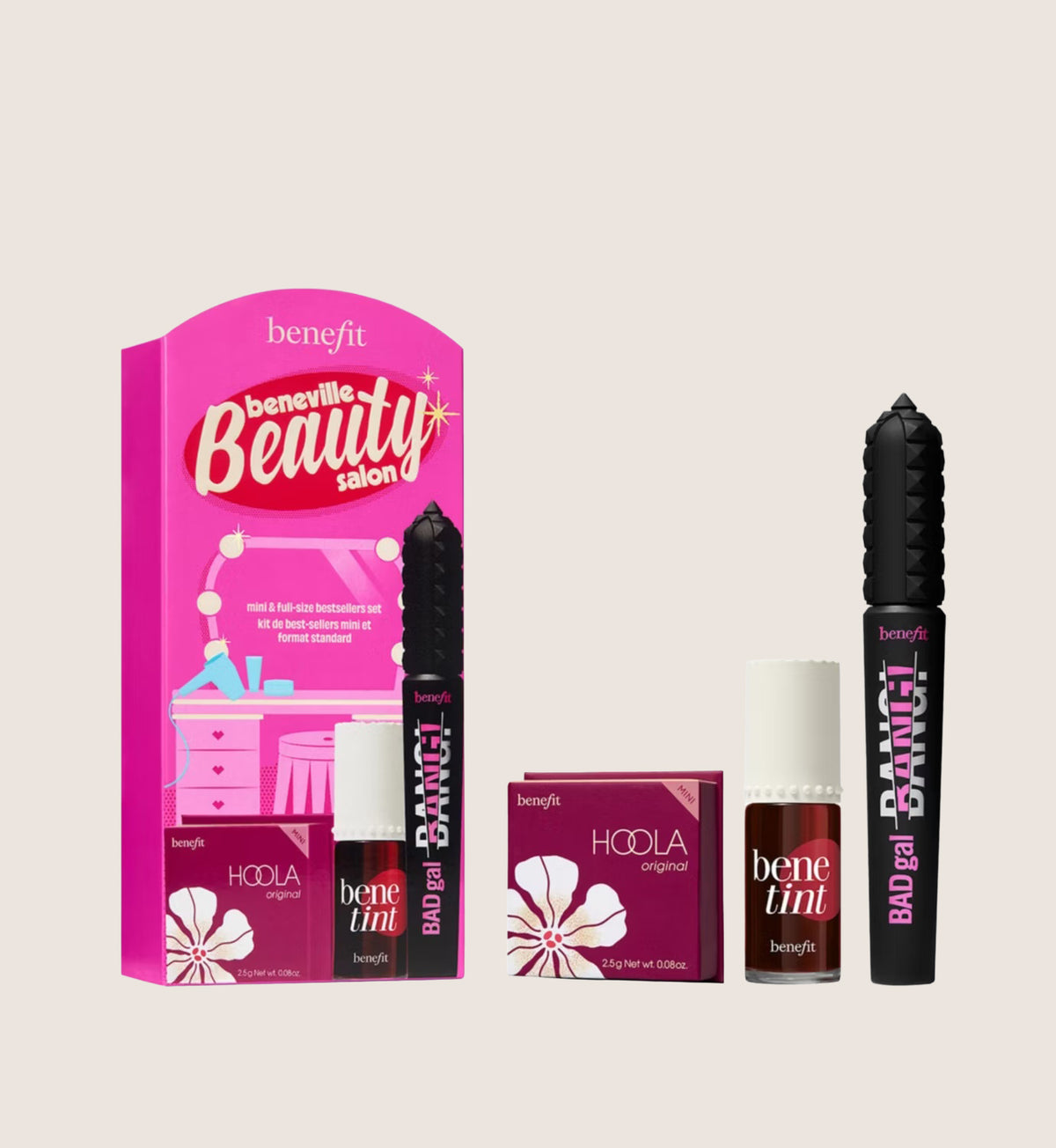Benefit Beneville Beauty Salon Badgal BANG! Mascara Benetint Stain & Hoola Bronzer Makeup Beauty Gift Set For Her