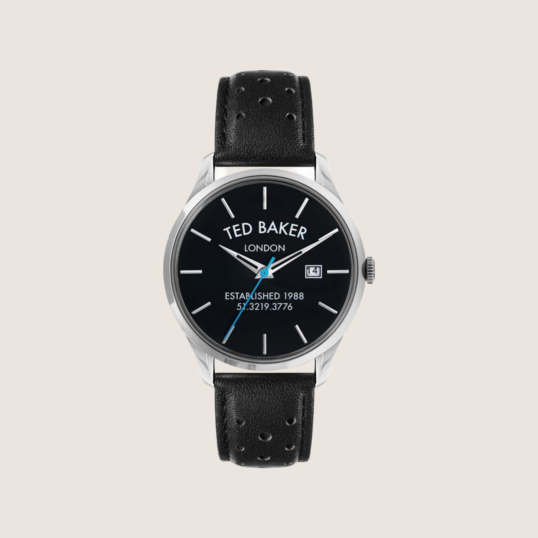 Ted Baker Mens Leytonn Black Dial Black Leather Strap Watch BKPLTS201