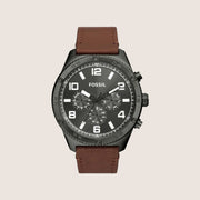 Fossil Mens Brox Gunmetal Dial Leather Watch BQ2800
