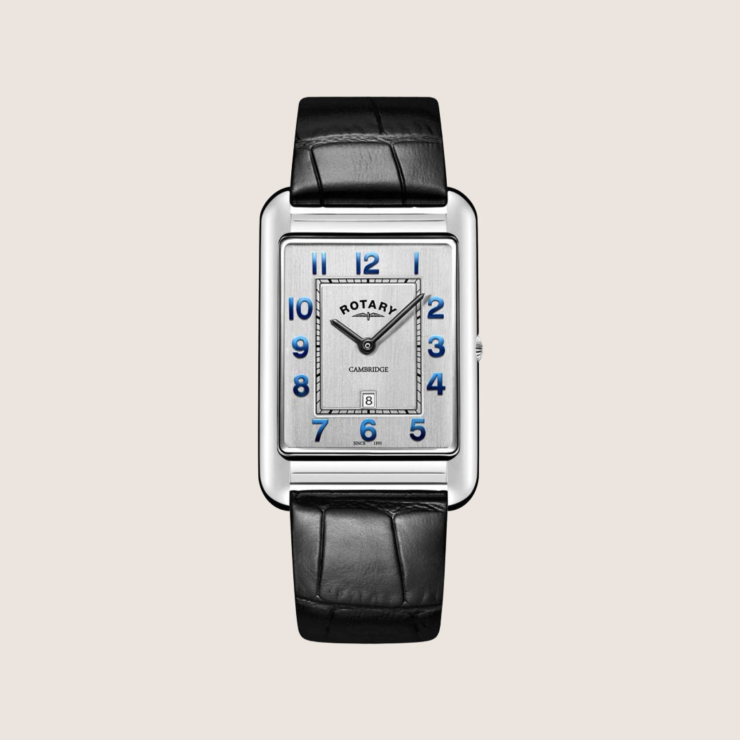 Rotary Mens Heritage Astoria Black Leather Silver Dial Rectangle Watch GS05280-70