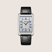 Rotary Mens Heritage Astoria Black Leather Silver Dial Rectangle Watch GS05280-70