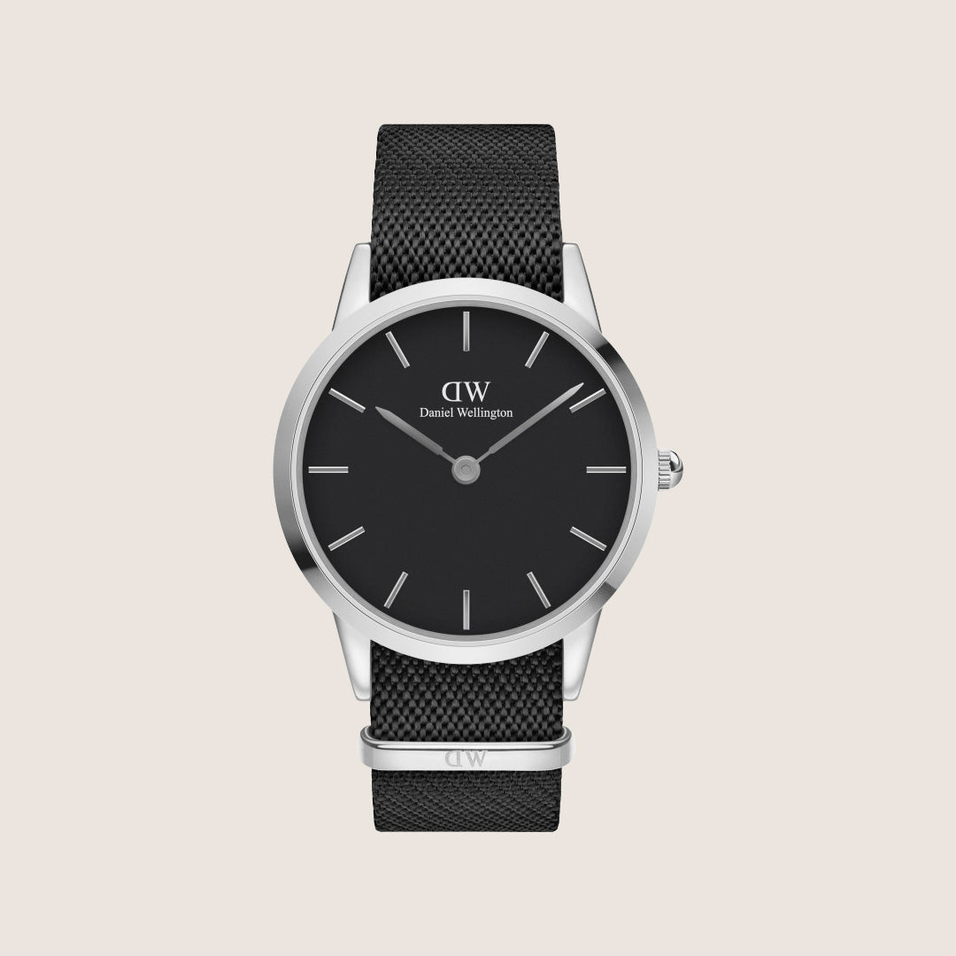 Daniel Wellington Mens Iconic Silver Black Dial Textile Strap 40mm Watch DW00100678