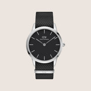 Daniel Wellington Mens Iconic Silver Black Dial Textile Strap 40mm Watch DW00100678