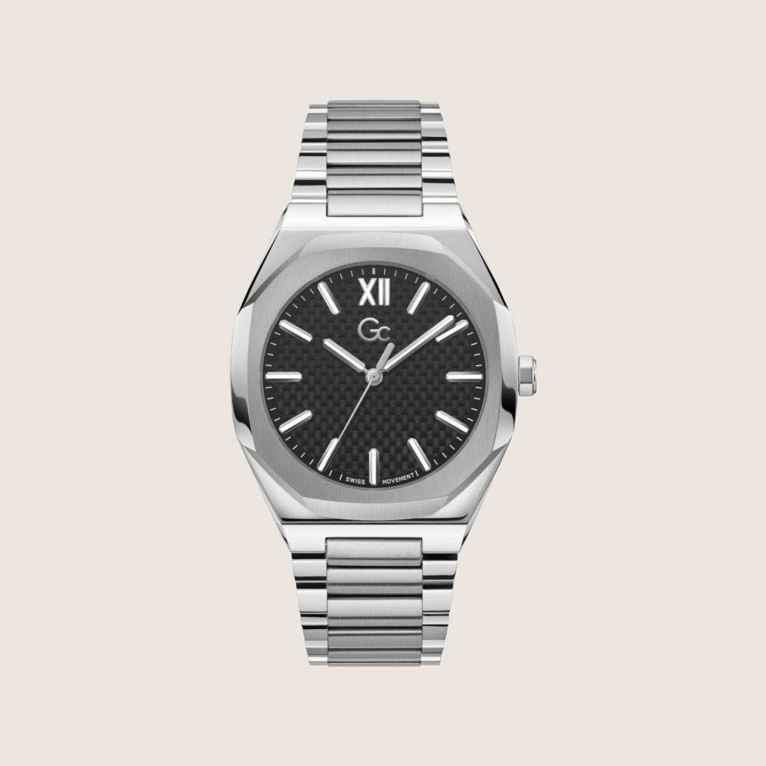 GC Men's Octagon Black Dial Silver Steel Bracelet Watch Z26004G2MF