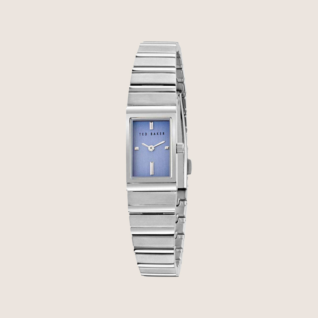 Ted Baker Ladies Lileey Silver Blue Rectangle Bracelet Watch BKPLLS501