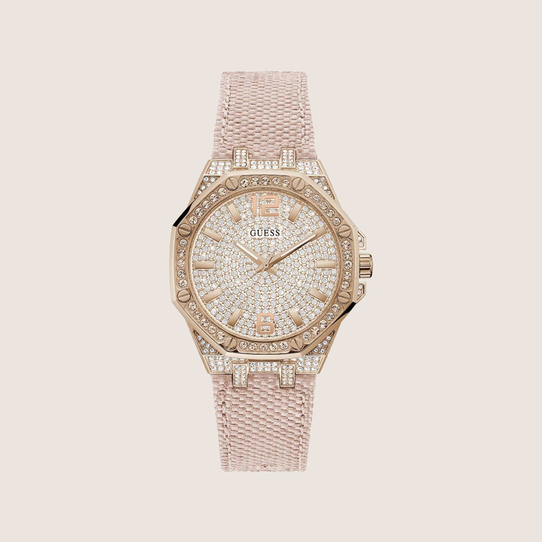 Guess Women's Shimmer Watch Crystal-Set Rose Gold Dial GW0408L3
