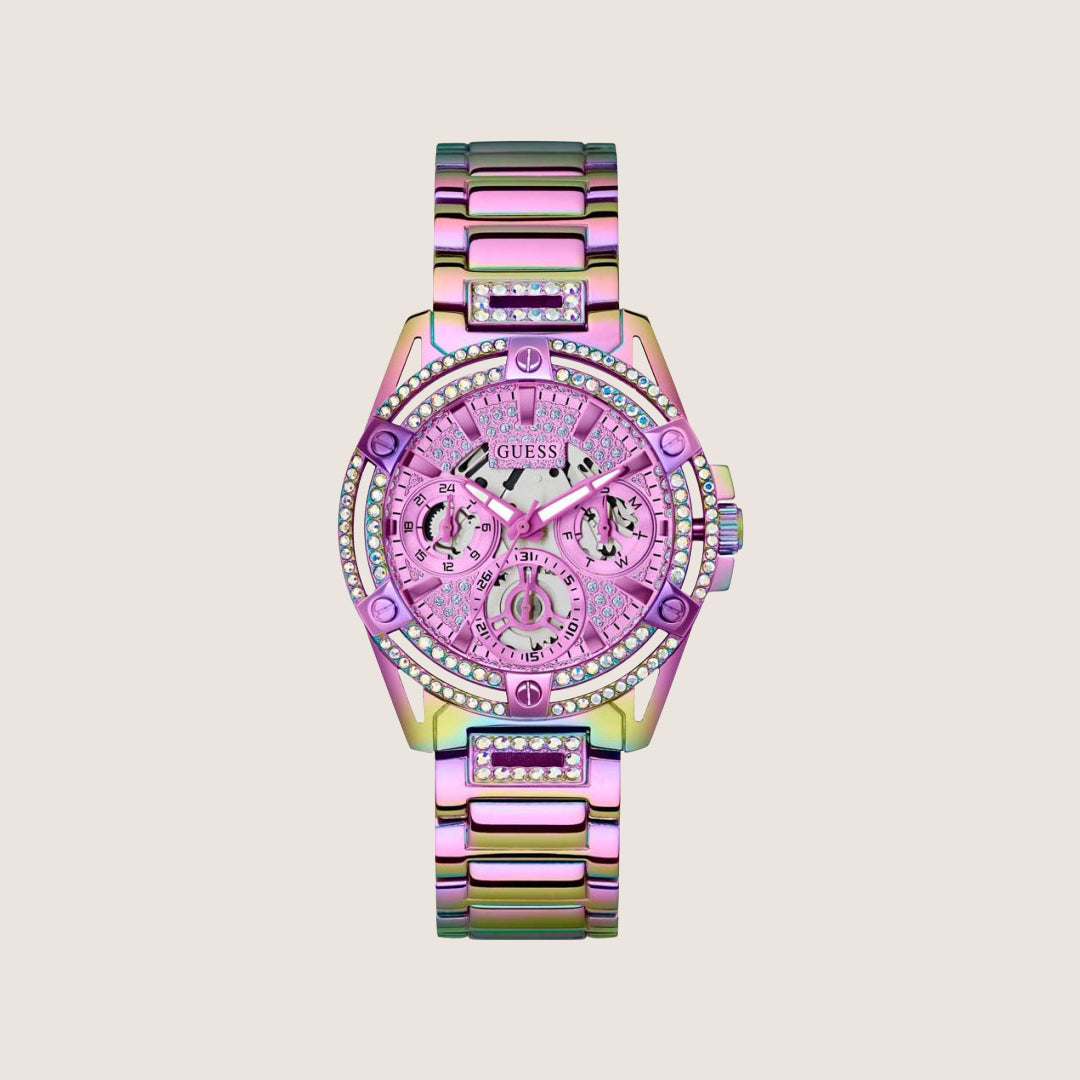 Guess Women's Queen Watch Crystal-Set Transparent, Purple Dial GW0464L4