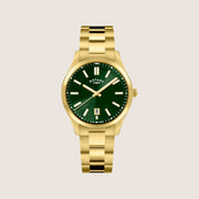 Rotary Mens Heritage Green Dial Gold Stainless Steel Bracelet Round Watch RGB05522-24