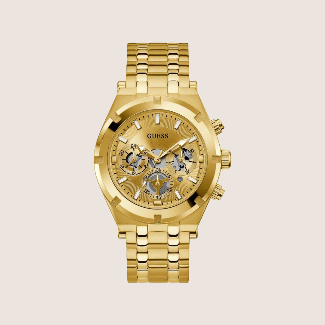 Guess Mens Continental Watch Gold, Transparent Dial GW0260G4