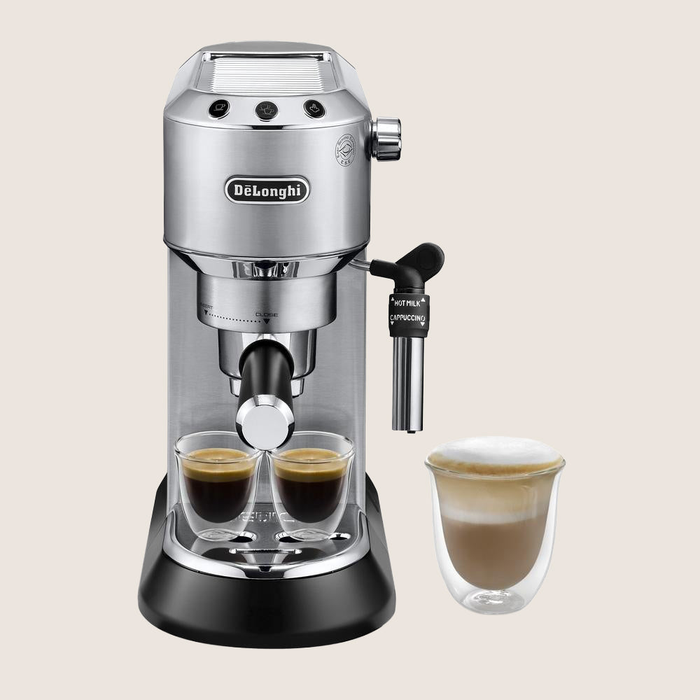 DELONGHI Dedica EC685M Espresso Coffee Machine 15-Bar Milk Frother 15cm Wide 1L - Silver