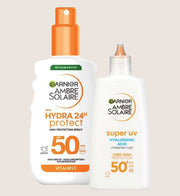 Garnier Ambre Solaire SPF50 Hydrating Vitamin E Face & Body Bundle Sun Cream Set