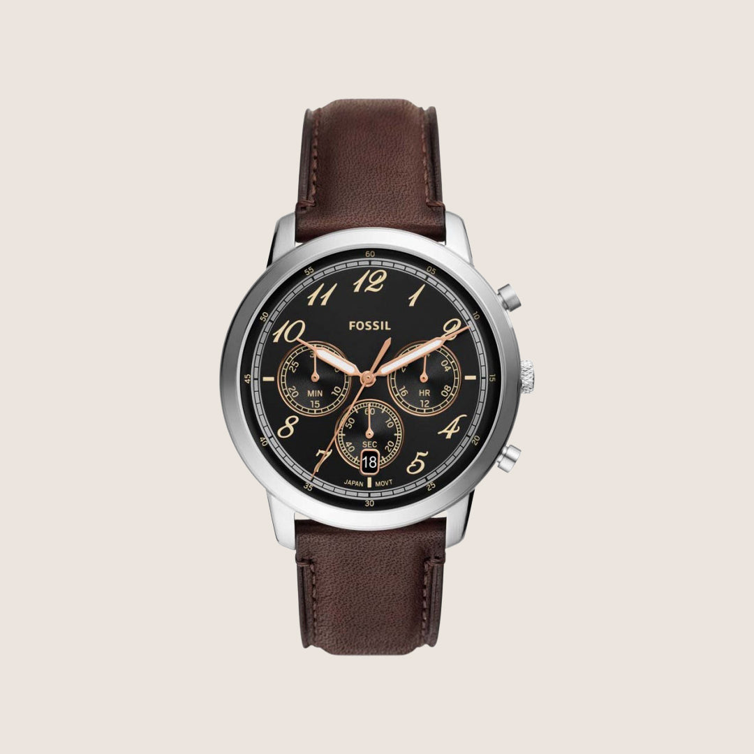 Fossil Mens Neutra Black Chronograph Leather Watch FS6024