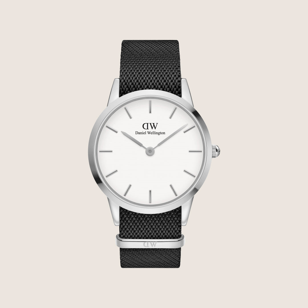 Daniel Wellington Mens Iconic Silver White Dial Textile Strap 40mm Watch DW00100677
