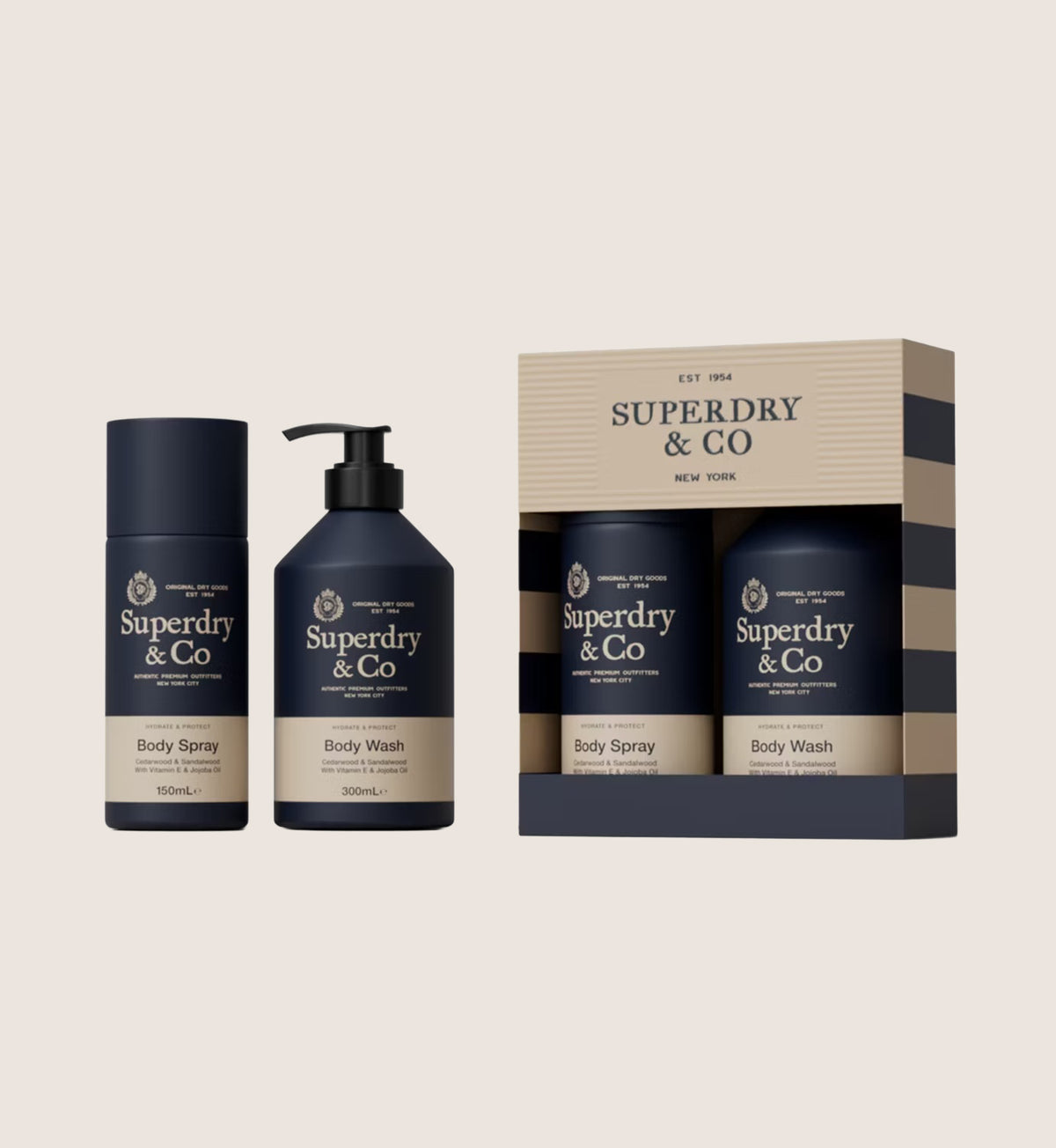 Superdry Toiletries Duo Cedarwood & Sandalwood Body Wash and Spray 300ml + 150ml