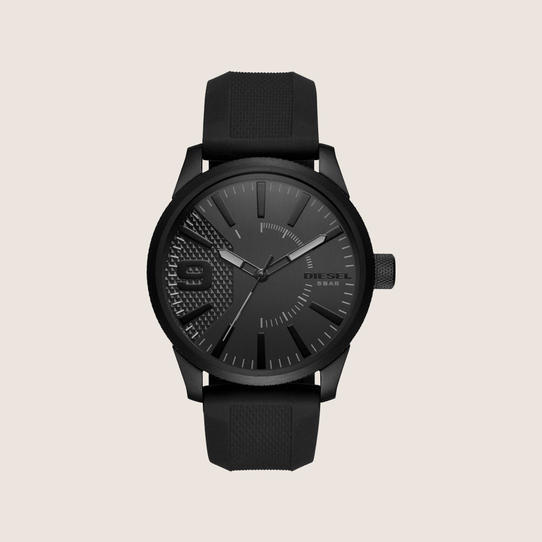 Diesel Mens RASP Analogue Black Dial Black Plastic Strap Watch DZ1807