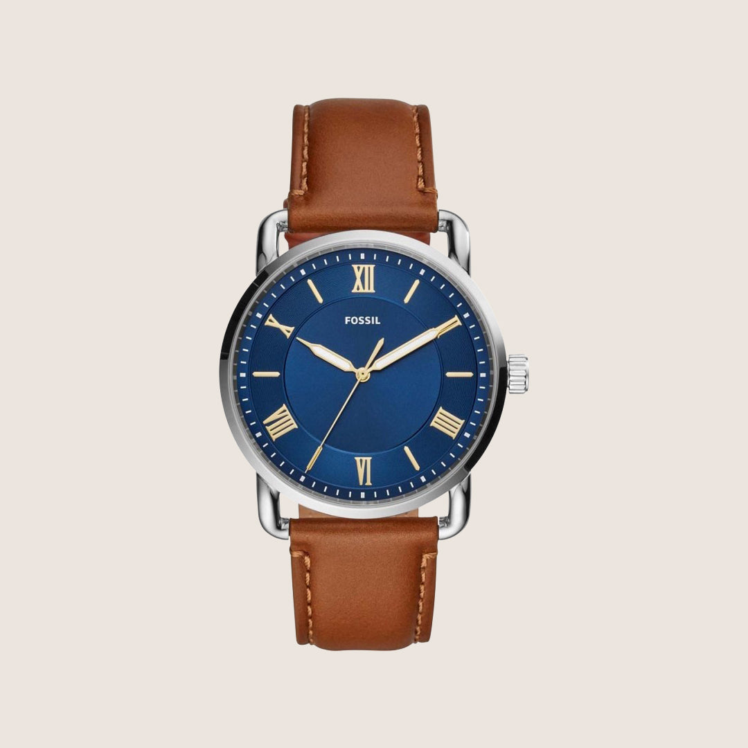 Fossil Mens Copeland Blue Dial Slim Leather Watch FS5661