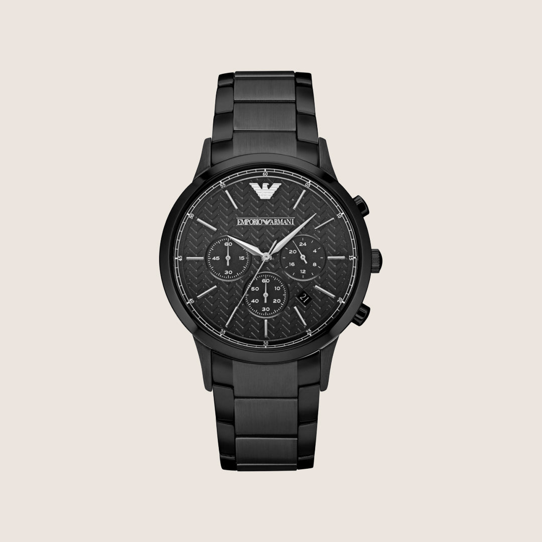 Emporio Armani Men's Watch Black Polished Bracelet All-Black Renato AR2485