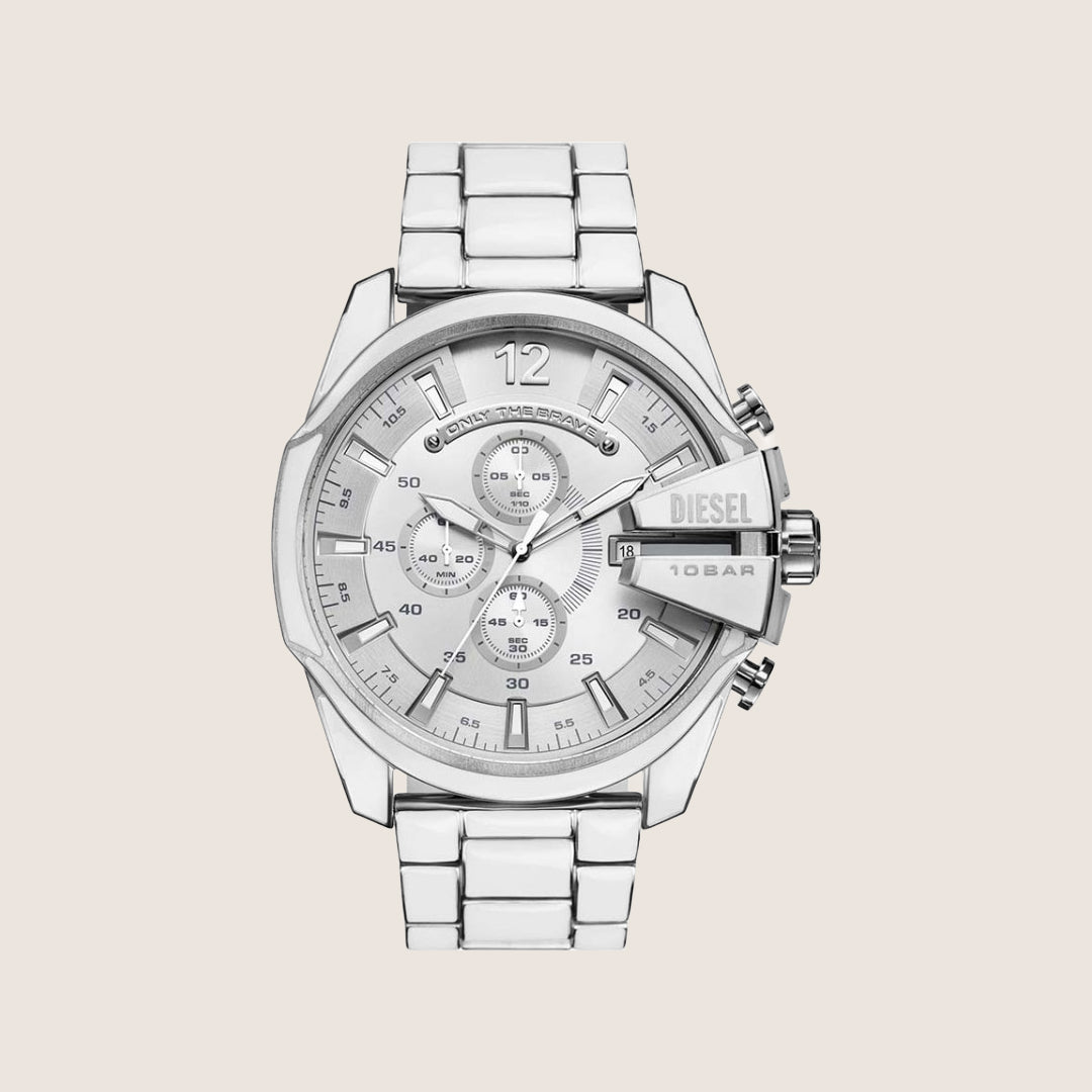 Diesel Mens Mega Chief Chronograph Silver Dial Rainbow Bracelet Watch DZ4660