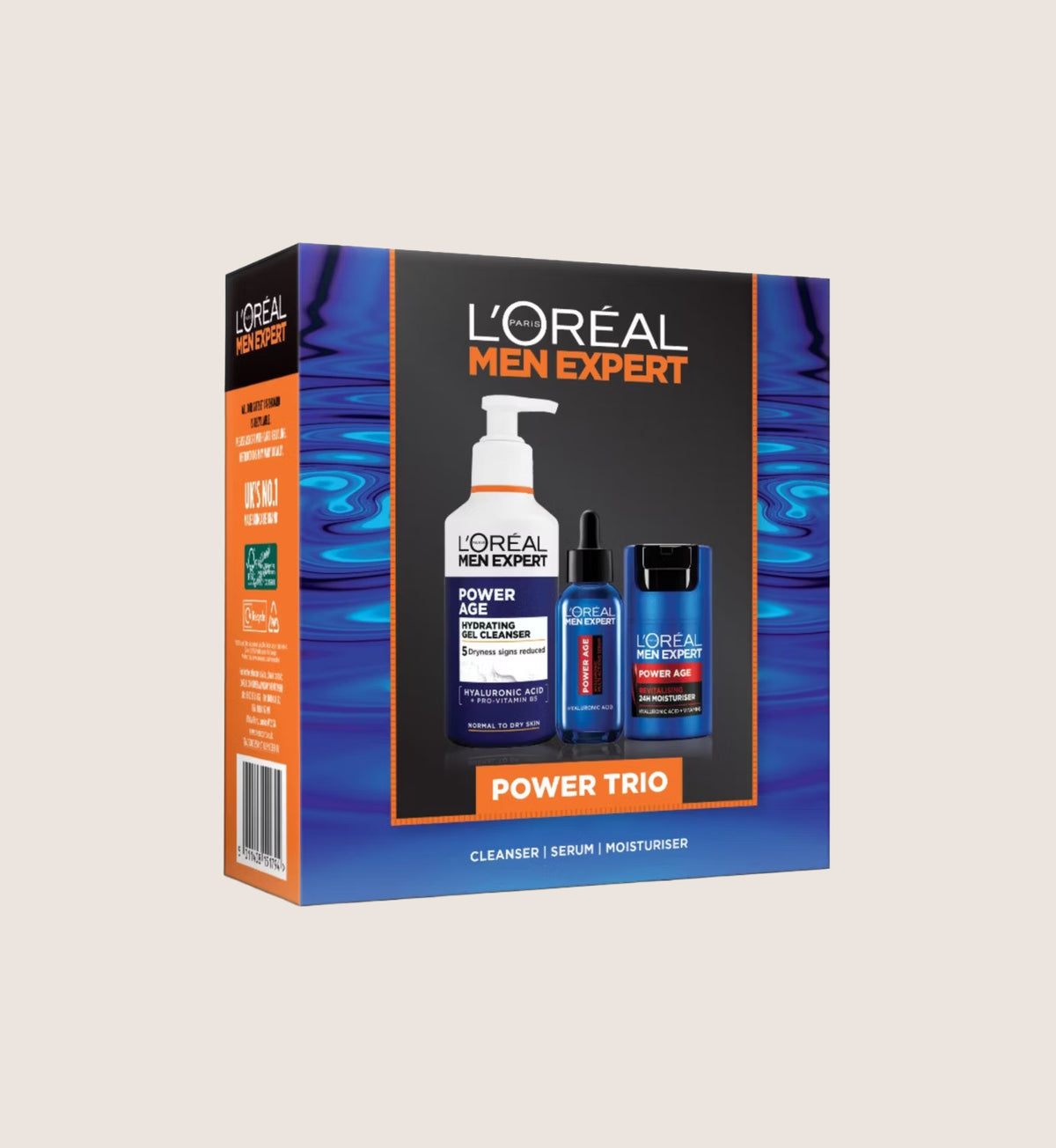 L'Oréal Men Expert Power Age Trio Gift Set - Moisturiser, Hyaluronic Serum & Gel Cleanser