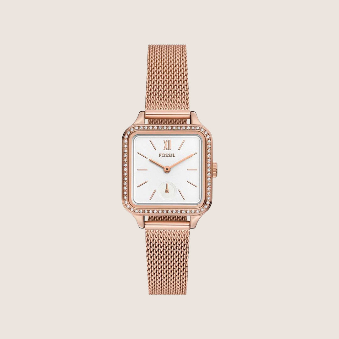 Fossil Women's Colleen Rose Gold Square Crystal Bracelet Analogue Watch BQ3971