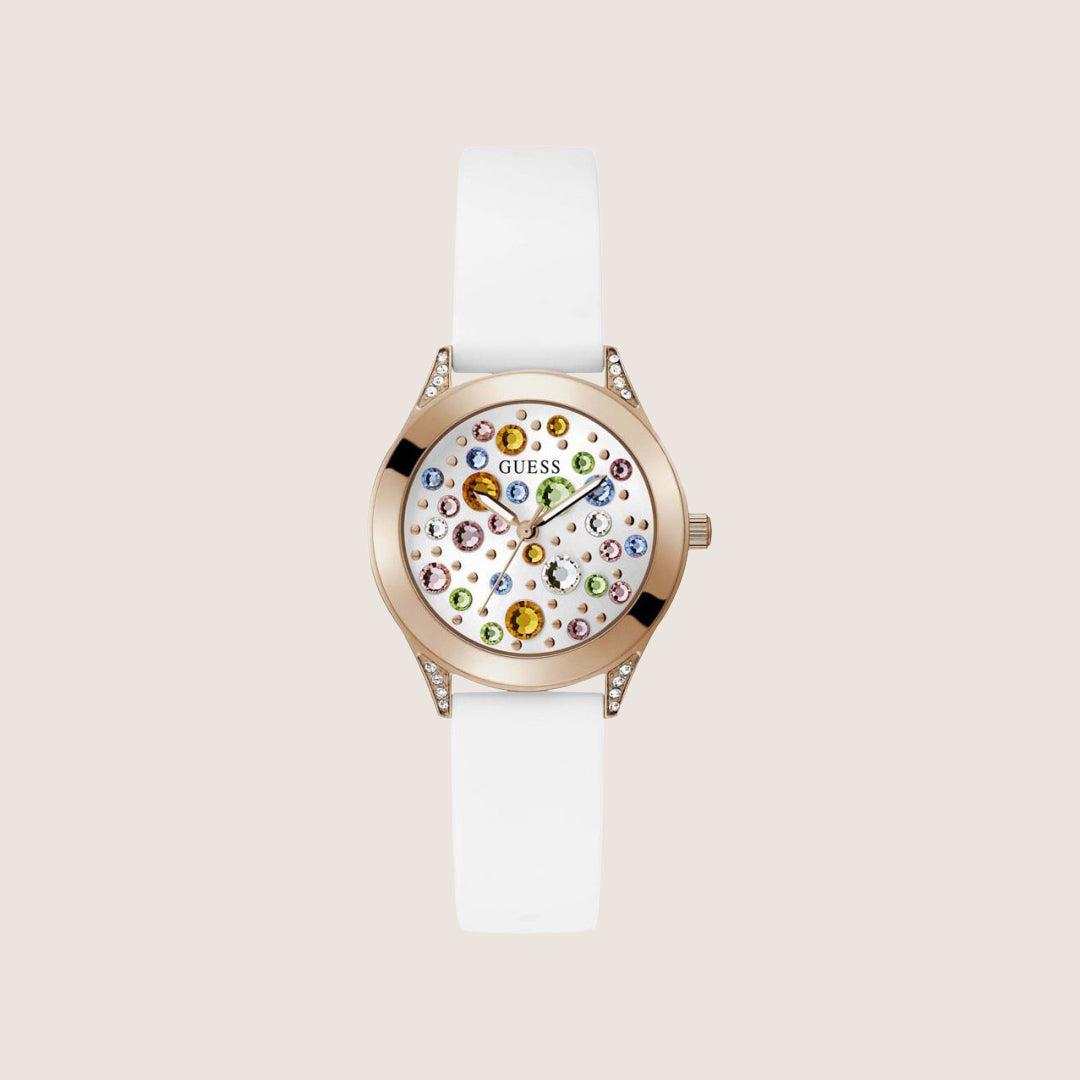 Guess Women's Mini Wonderlust Watch Crystal-Set White Dial GW0678L4