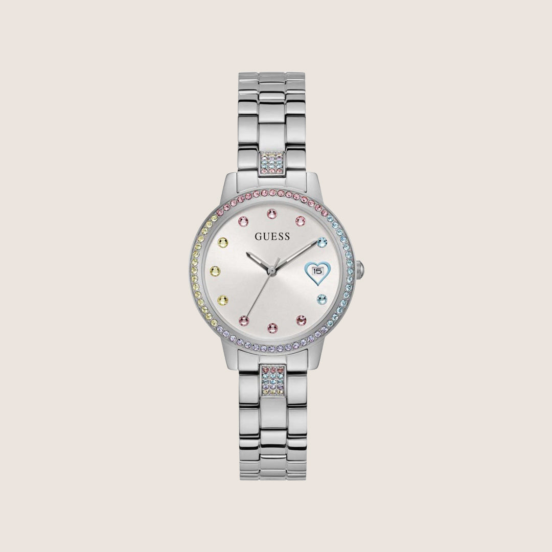 Guess Women's Three Of Hearts Watch Crystal-Set Silver Dial GW0657L1