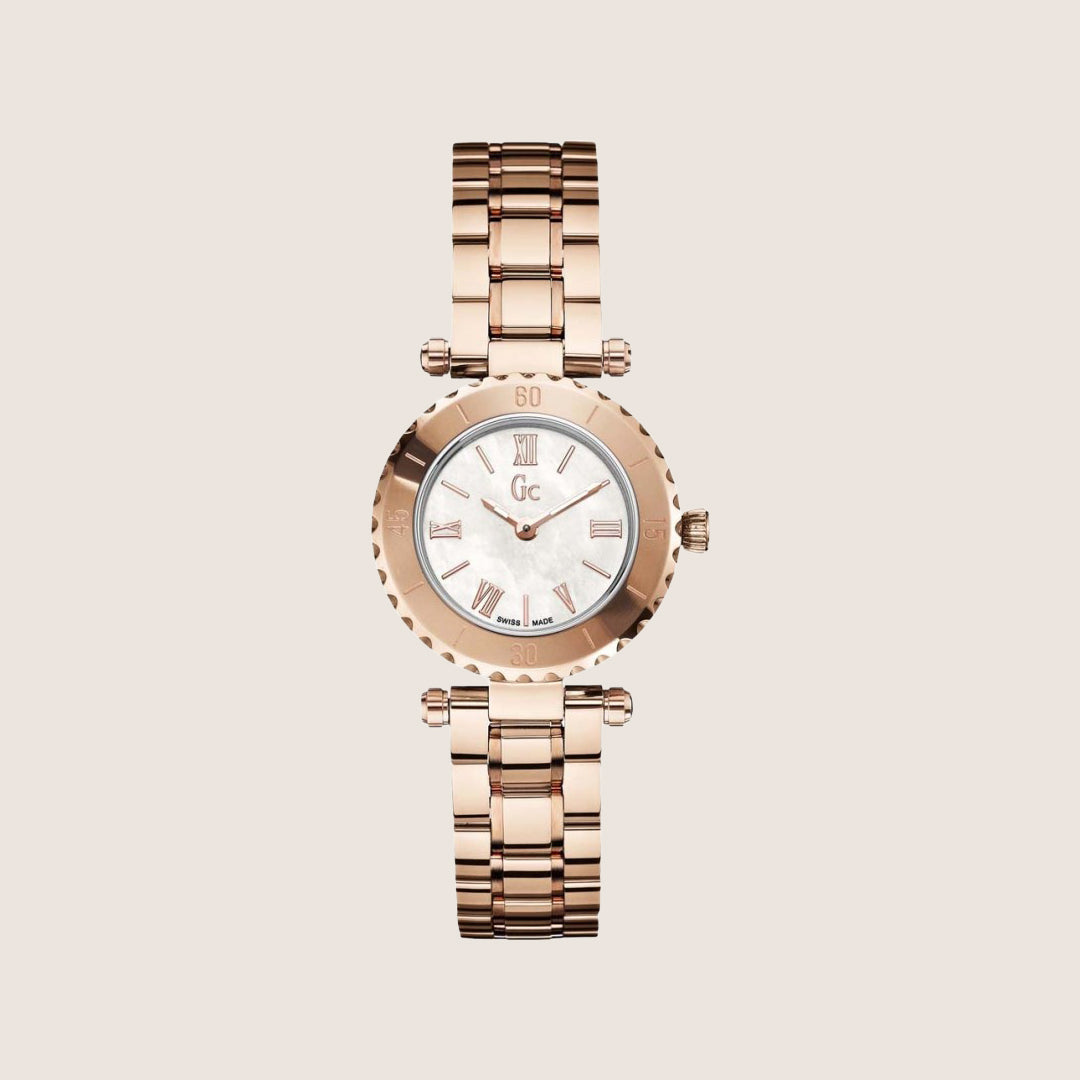 GC Ladies Mini Chic Rose Gold Sapphire Crystal Mother Of Pearl Dial Watch X70020L1S