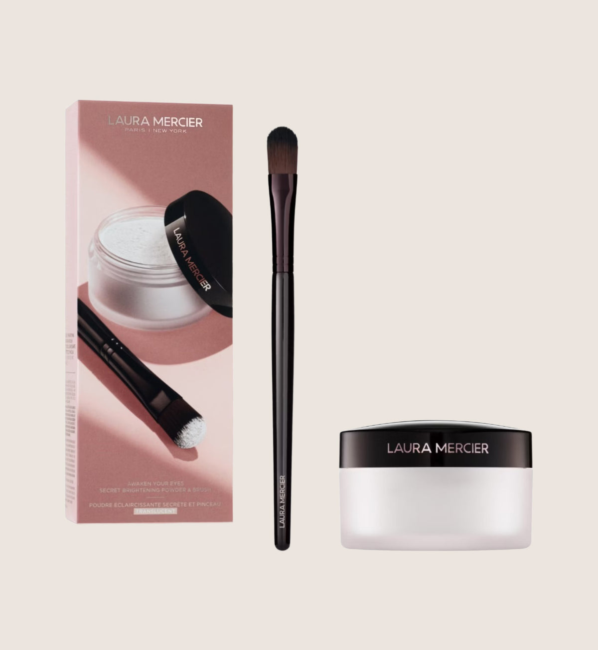 Laura Mercier Awaken Your Eyes Secret Brightening Powder & Brush 4g Beauty Gift Set For Her
