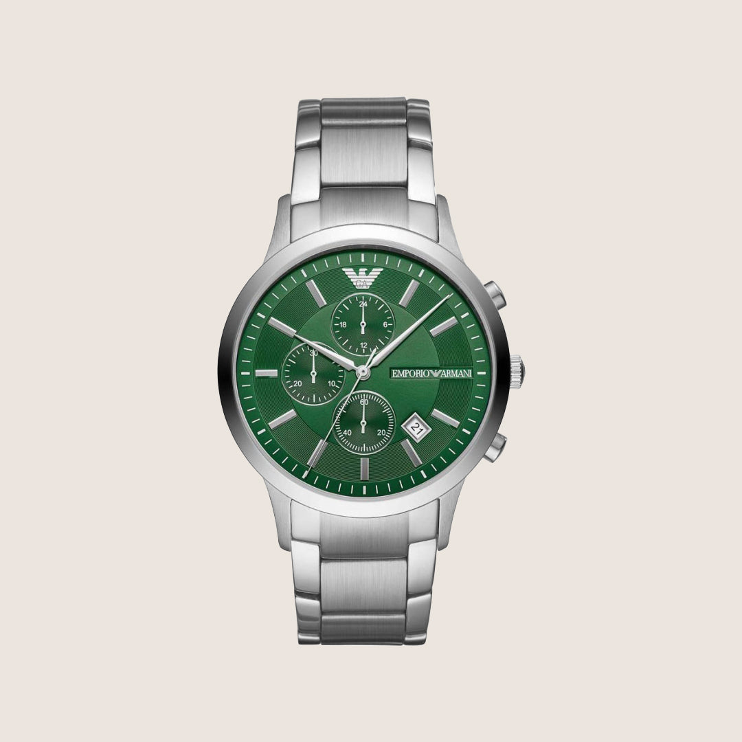 Emporio Armani Men's Watch Green Dial Silver Steel Bracelet AR11507