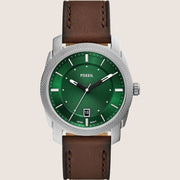 Fossil Men's Machine Green Dial Brown Leather Watch FS6085