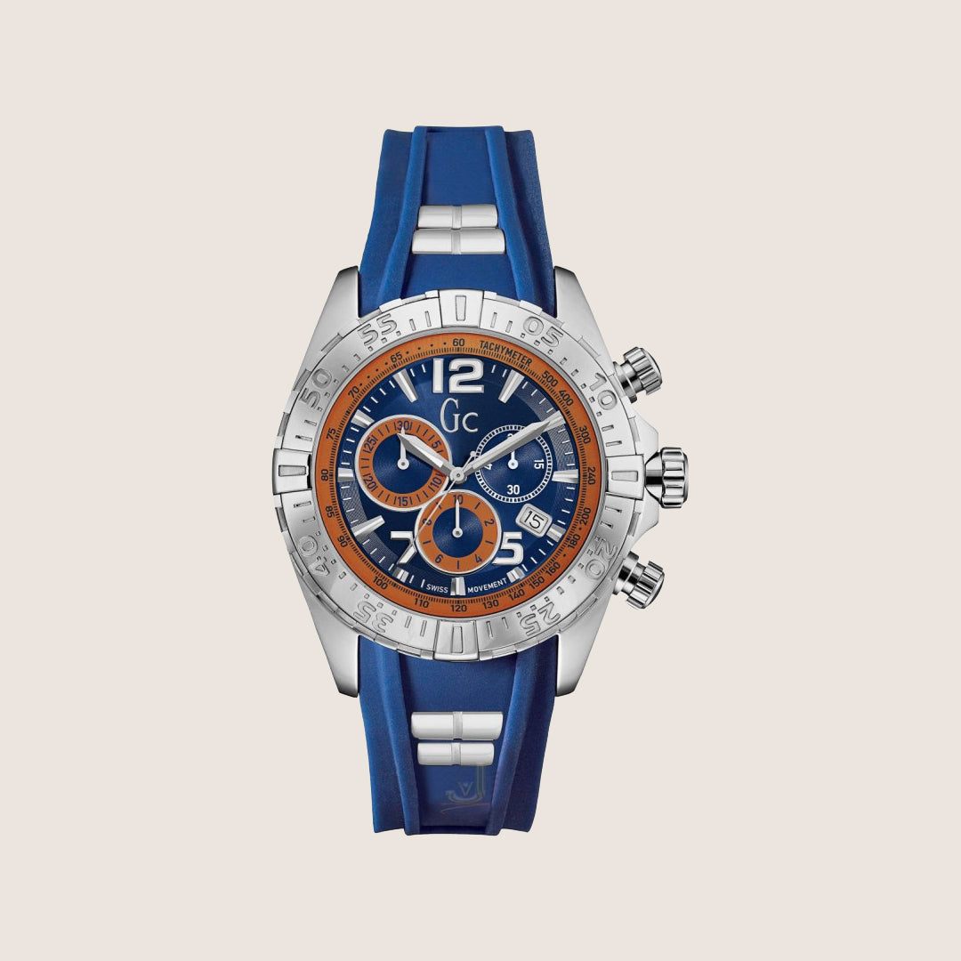 GC Men's Chronograph Blue Dial Blue Rubber Strap Watch Y02010G7