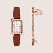 Fossil Women's Raquel Rose Gold Rectangle Watch & Bracelet Gift Set ES5377SET