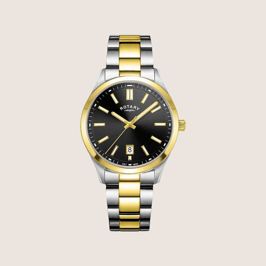 Rotary Mens Heritage Black Dial Two-Tone Silver Bracelet Round Watch GB05521-04